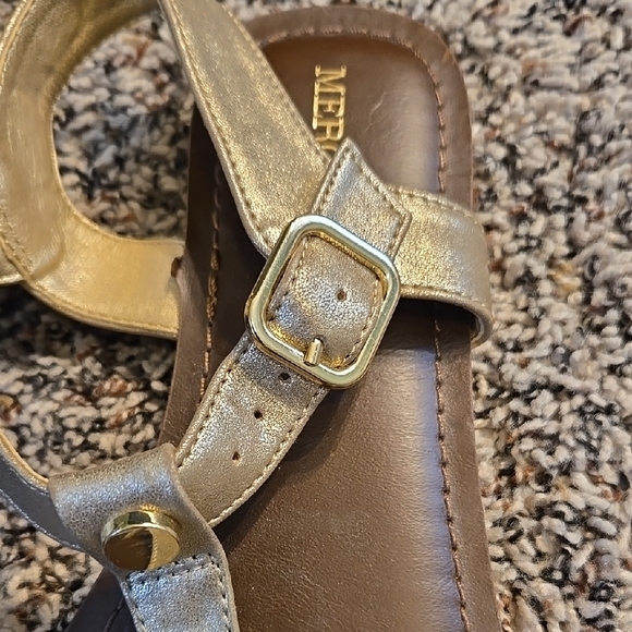 Metallic Gold Sandals with Buckle Straps - Picture 2 of 3
